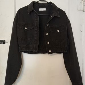 Cropped, black denim jacket